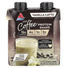 Atkins, Shake de Café Gelado com Proteína, Vanilla Latte, 4 Shakes, 11 fl oz (325 ml) Cada