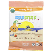 SeaSnax, Organisk Ristet Havsalgsbånd med Ekstra Virgin Olivenolie & Salt, Toasty Onion, 5 Store Blade, 0.54 oz (15 g)