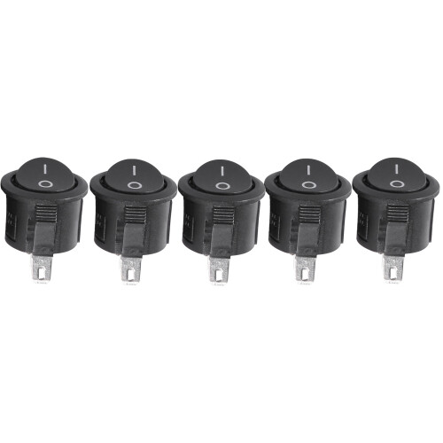 5 Pcs SPST Black Button /Off Round Rocker  AC 6A/125V 3A/250V