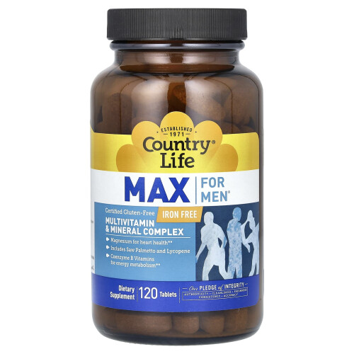 Country Life, Max For Men, Πολυβιταμίνες & Μορφές, Ελεύθερες από Σίδηρο, 120 Tablets