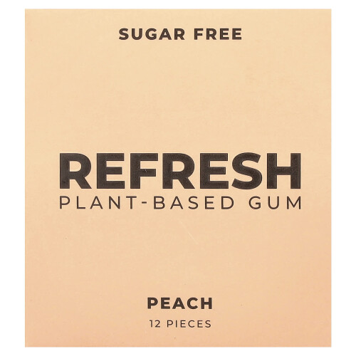 Refresh Chicle, Chicle de Base Vegetal, Melocotón, 12 Piezas