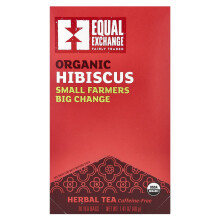 Equal Exchange, Chá Herbal de Hibisco Orgânico, Sem Cafeína, 20 Sacos de Chá, 1,41 oz (40 g)