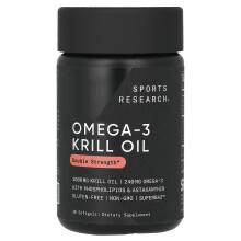 Sports Research, Omega-3 Krillolja, Dubbel Styrka, 1,000 mg, 30 Mjuka kapslar