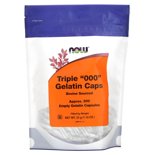 NOW Foods NOW Foods, Τρίπλε «000» Γελατίνη Στιβιά, Προσέγγιση 200 Κενά Γελατίνη Στιβιά, 1.16 oz (33 g)