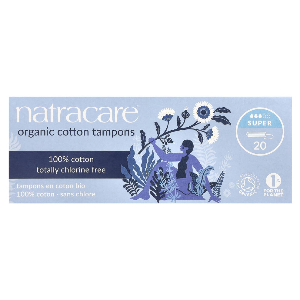 Natracare Organic Cotton Non-Applicator Tampons | Super Absorbency Pack Of 20 X 4 | Toxin-Free, Plastic-Free