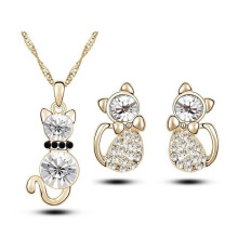 (as the picture, 2) Cat 3pcs Crystal Shaped Necklace Earrings Jewelry Set Gift Teen For Girls Women