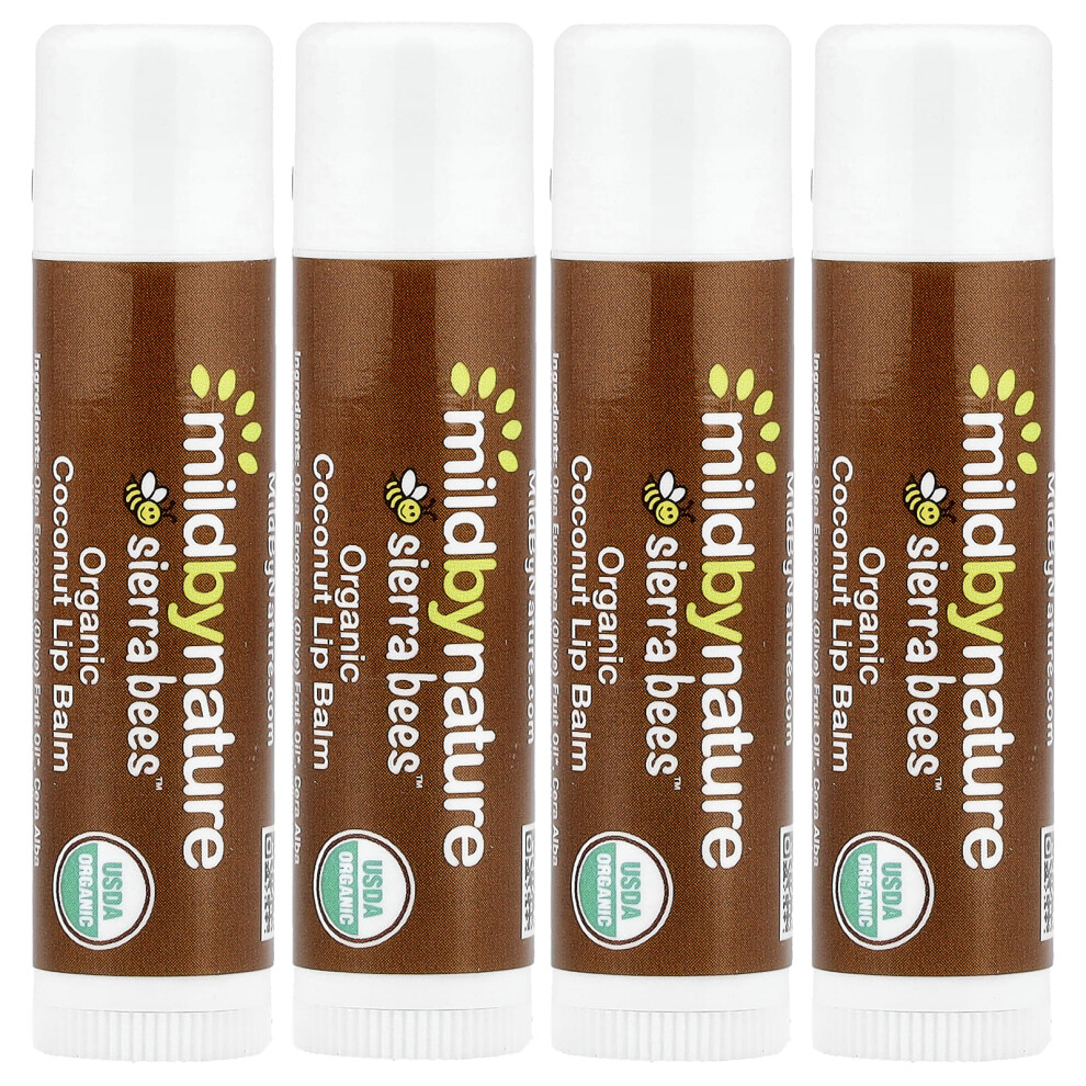 Mild By Nature , Sierra Bees, Organic Lip Balms, Coconut, 4 Pack, 0.15 Oz (4.25 G) Each