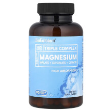 BioEmblem, Tripla Composizione di Magnesio, 90 Capsule Vegane (150 mg per Capsula)