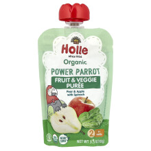 Holle, Purea di Frutta e Verdura Organica, Power Parrot, 6+ Mes, Pere e Mele con Spinaci, 3.5 oz (100 g)