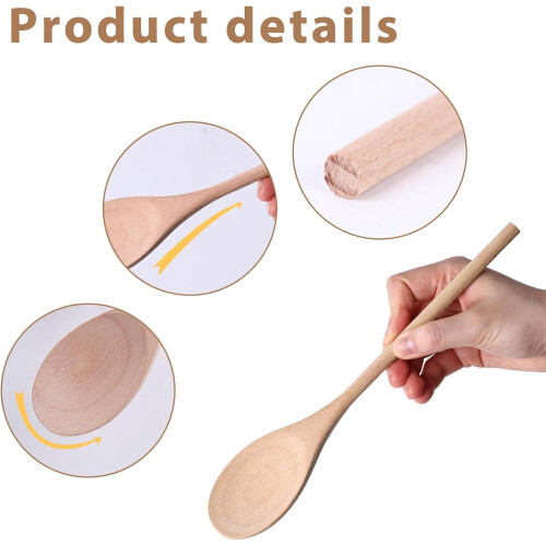 Conjunto de 3 colheres de madeira de 30 cm (12 polegadas), colheres ovais de cabo longo para cozinhar, misturar e degustar. 2