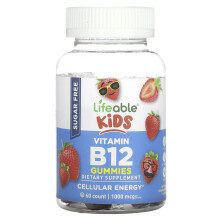 Lifeable, Gummies z Witaminą B12 dla Dzieci, Bez Cukru, Naturalny Truskawkowy, 60 Gummies (500 mcg na Gummy)