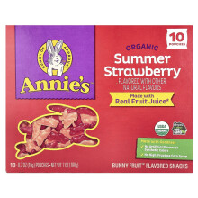 Annie's Homegrown, Orgaaninen Bunny Fruit Snacks, Kesäinen Mansikka, 10 Pussia, 0.7 oz (19 g) Kappale
