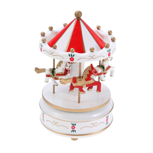 Boîte à musique carrousel en bois blanc 2