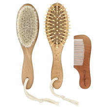 KeaBabies, Conjunto de Escova e Pente para Cabelos de Bebê, Walnuto Escuro, 3 Conjunto