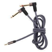 Right Angle Audio Adapter Cable 3.5mm to Dual 6.5mm Grey