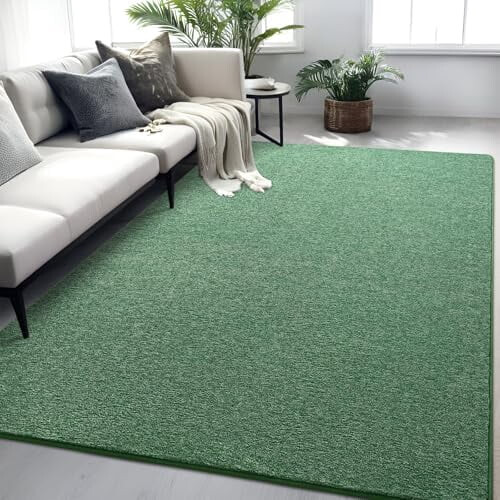 Green and White Low-Pile Modern Area Rug 4x6 ft 1
