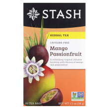 Stash Tea, Bylinná Čaj, Mango Passionfruit, Bez Kofeínu, 20 Čajových Vezdech, 1.3 oz (38 g)
