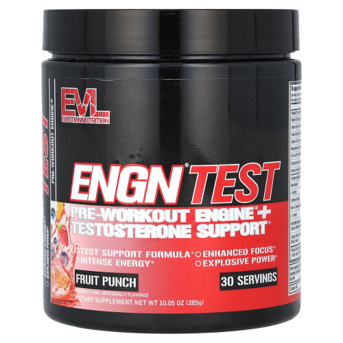 EVLution Nutrition, ENGN Test, Pre-Workout Engine + Testosteronsteun, Fruit Punch, 10.05 oz (285 g)