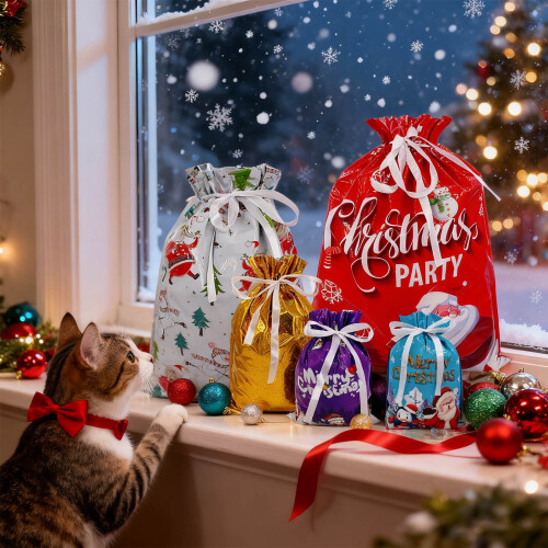 Bolsas de regalo navideñas con cordón, de plástico de doble capa. 2