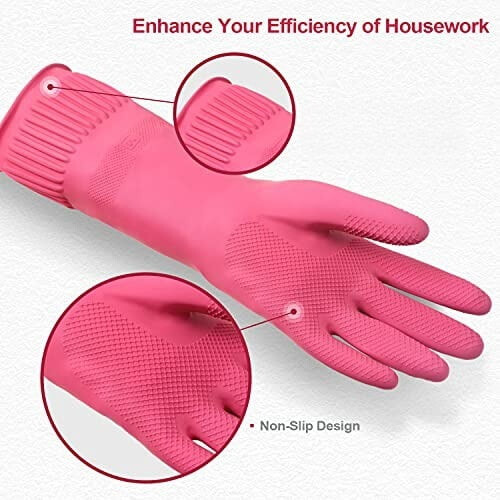 Mamison reusable waterproof dishwashing gloves pink medium 1