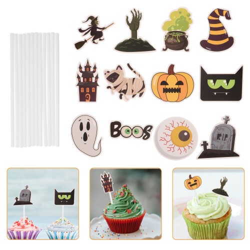 24Pièces Décorations Cupcake Halloween Papier Couleurs Variées