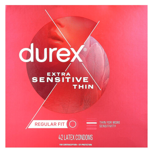 Durex Durex, Extra Sensitive Thin, Regular Fit, 42 Latex Condoms