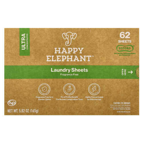 Happy Elephant, Φύλλα Στιβίδων, Ασθενής Μυρωδιά, 62 Φύλλα, 5.82 oz (165 g)
