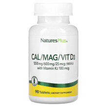 NaturesPlus, Kalium/Magnesium/Vitamin D3 med Vitamin K2, 90 Tabletter