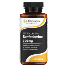 LifeSeasons, B1 Benfotiamina rozpuszczalna w Tłuszczach, 300 mg, 60 Wegeńskie Kapsułki (150 mg na Kapsułkę)