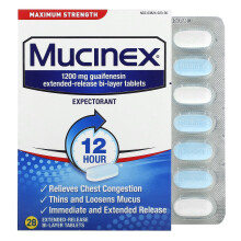 Mucinex, Expektorans, Maximum Styrka, 28 Förökad Frisläppande Bi-Skikt Tabletter