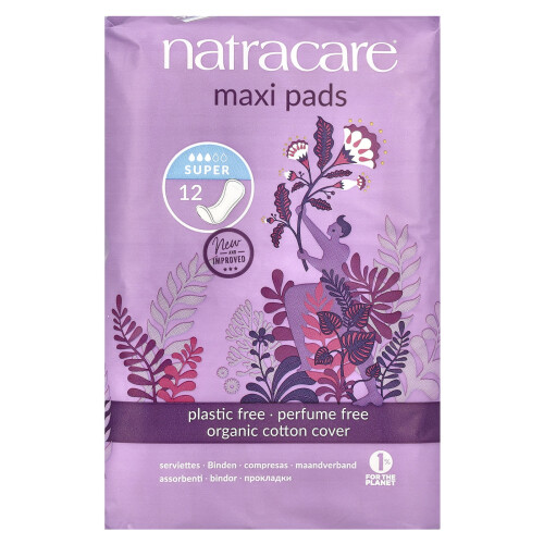 Natracare, Maxi Pads, Οργανικό Κάντι με Κάλυμμα, Super, 12 Pads