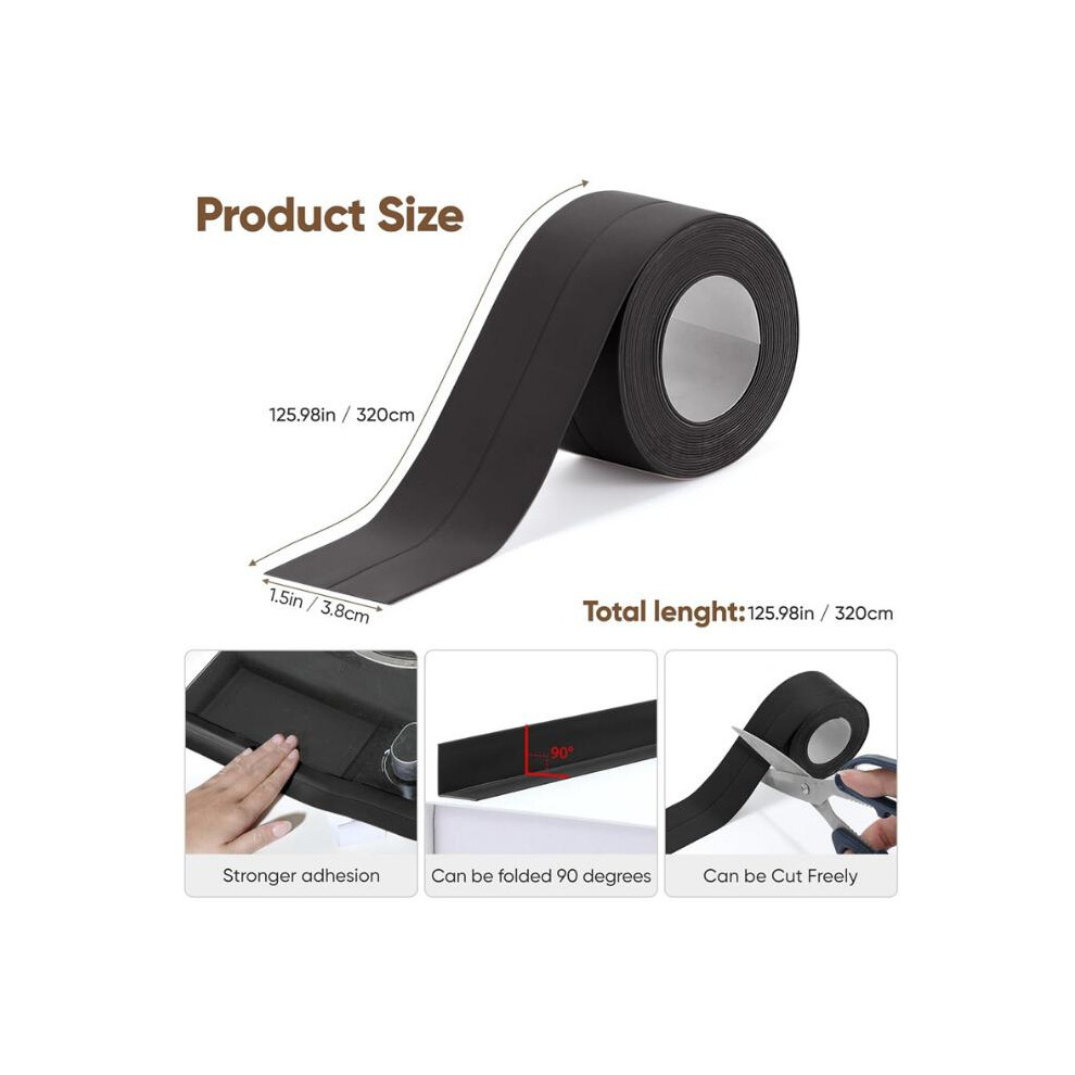 (2 Rolls) Bath Sealant Strip,11Ft Self Adhesive Caulk Strip Sealant Tape For Kitchen, Bathroom, Toilet, Wall Corner With Sealing Black