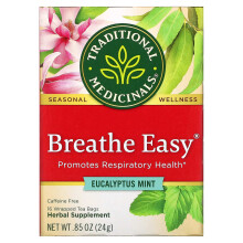 Traditional Medicinals, Breathe Easy, Eucalipto Menta, Sem Caféina, 16 Sacos de Chá, 0.85 oz (24 g)