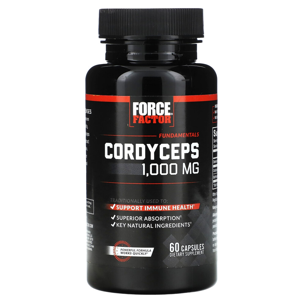 Force Factor , Fundamentals, Cordyceps, 1,000 Mg, 60 Capsules (500 Mg Per Capsule)