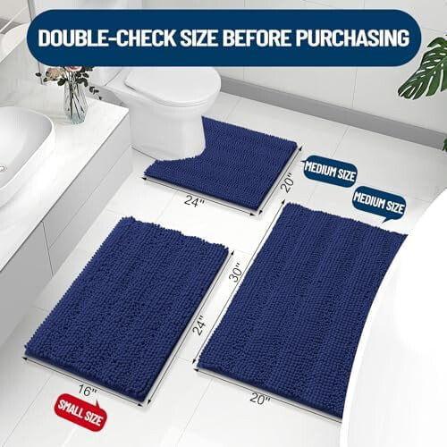 Chenille randig badrumsmatta marinblå 112x51 cm 1