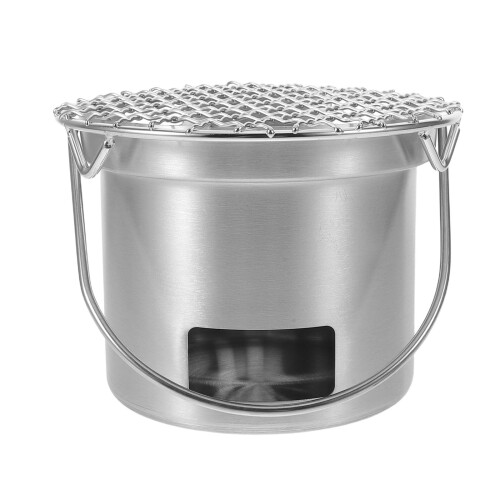2Pièces Mini Barbecue Portable Acier Inoxydable Grill Camping Argent 1
