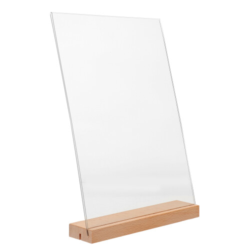 2Pièces Porte-Menu Transparent Avec Socle Bois Pour Table