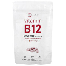 Micro Ingredients, Witamina B12, Truskawkowy, 240 Tabletek Żuczych (2 500 mcg na Tabletce)