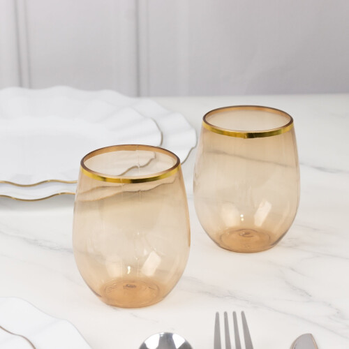 BalsaCircle12Gold Rim12oz Χρυσά πλαστικά ποτήρια κρασιού μιας χρήσης χωρίς στέλεχος 2