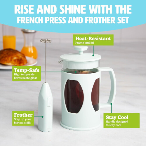 French Press en melkschuimer set – 4,5 kopjes, aqua 1