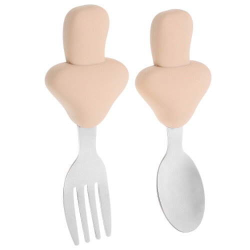 5Ensembles Kit Fourchette Bébé Court Silicone Beige 1