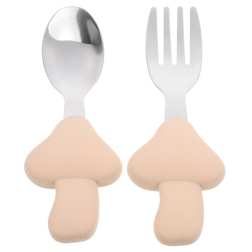 5Ensembles Kit Fourchette Bébé Court Silicone Beige 2