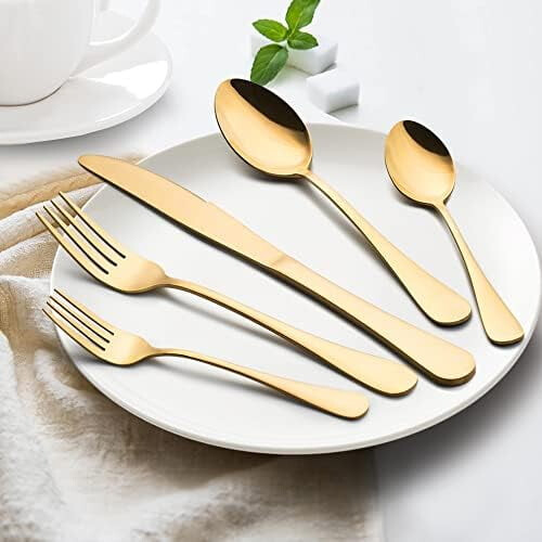 Stainless Steel Flatware Set Gold Mirror Finish 20-Piece 2