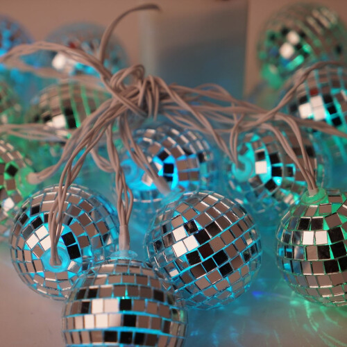Guirlanda de bolas espelhadas de LED com bolas de vidro de 2 polegadas e 1,8 m de comprimento. 2