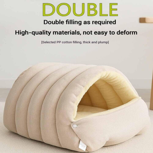 Warm Foldable Cat Bed – Corduroy Snuggle Hut, M 2