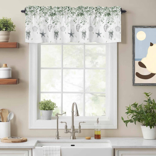Gardinkappa med eukalyptusblad, polyester, 137x43 cm 1