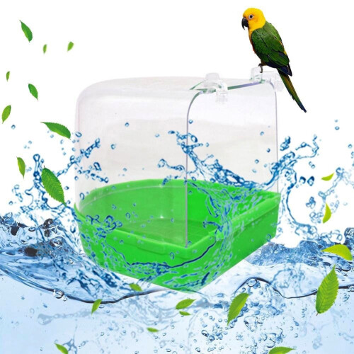 (White) Transparent bird bath box, bird cage accessory, bathing basin, suitable for small birds 2