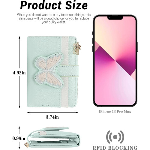 Γυναικείο Πορτοφόλι RFID Butterfly Slim PU Δερμάτινο Δίπτυχο με Θήκη για Κέρματα και 2