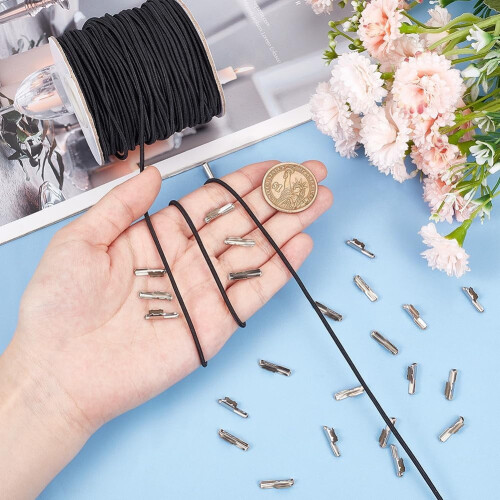 Schwarzes elastisches Stacheldraht-Set – 40 m x 2 mm mit 100 Metall 2