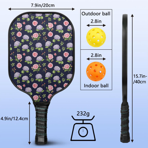 Σετ κουπιών Pickleball με κουπιά από fiberglass σε σχέδια λουλουδιών, 2 μπάλες και τσάντα – 2